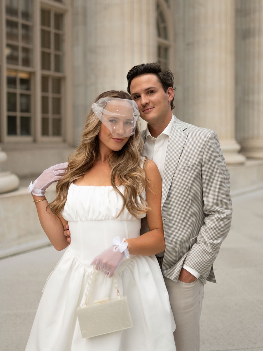 Princess Polly White Tiered Mini Wedding Dress with Train - Picture 2 of 4